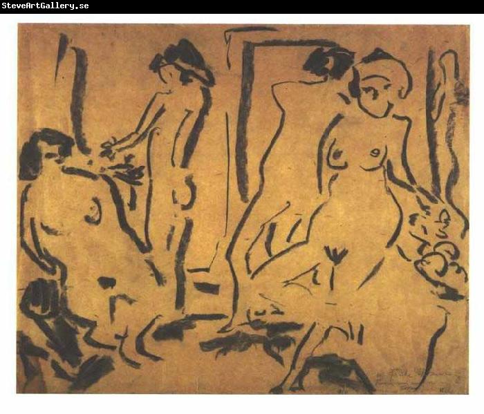 Ernst Ludwig Kirchner Female nudes in a atelier